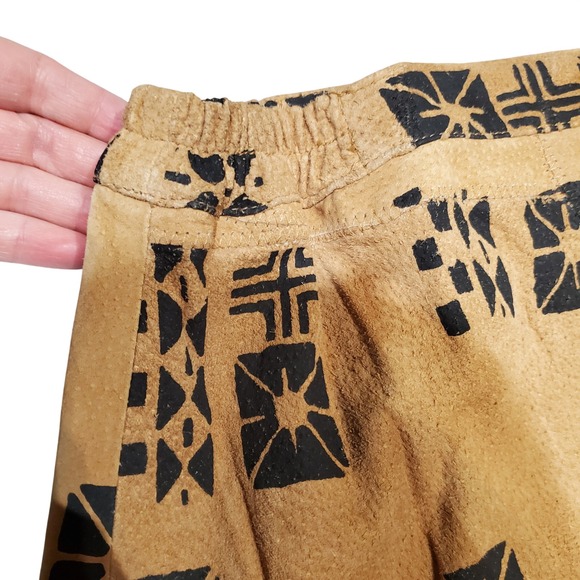 Vtg Robert Louis Art Style Suede Leather Skirt Hand Blocked Mudcloth Pattern Lg - Picture 3 of 14